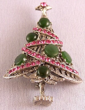 CHR7 Swoboda silver xmas tree w jade & pink rhinestones