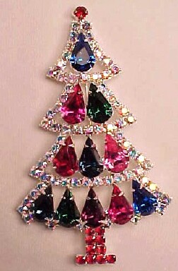 CHR11 Hobe pear rhinestone xmas tree pin