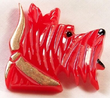 Foltz 18 red scottie head/gold bow pin