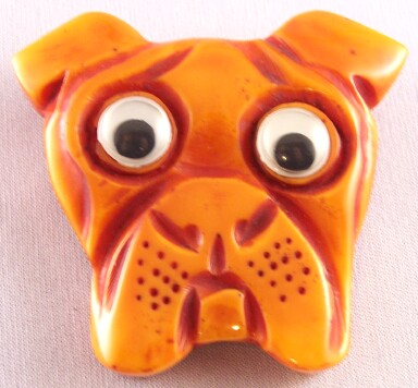 RPO15 repro bakelite googly eyed bulldog pin