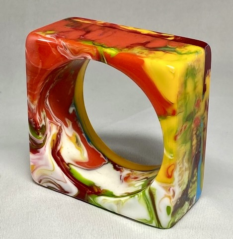 SO141 Sobral wide square Kandinsky marbled resin bangle