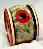 AB1 Brandon red/black bullseye on marbled black/pale yellow bakelite bangle