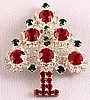 CHR15 Hobe sm round ruby rhinestone xmas tree pin