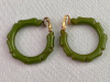 ER103 green bakelite bamboo carved earrings
